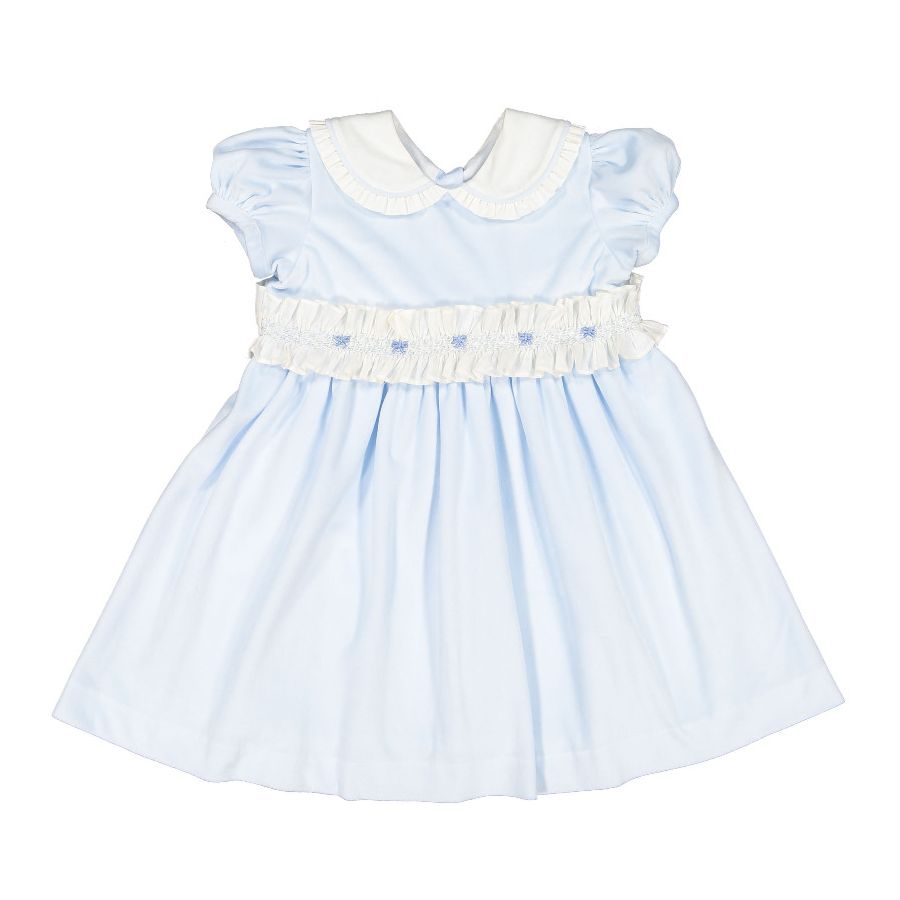 Pastel Blue Velvet Dress w/Smocked Sash Shutterbugs Boutique Pastel Blue Velvet Dress w/Smocked Sash Shutterbugs Boutique