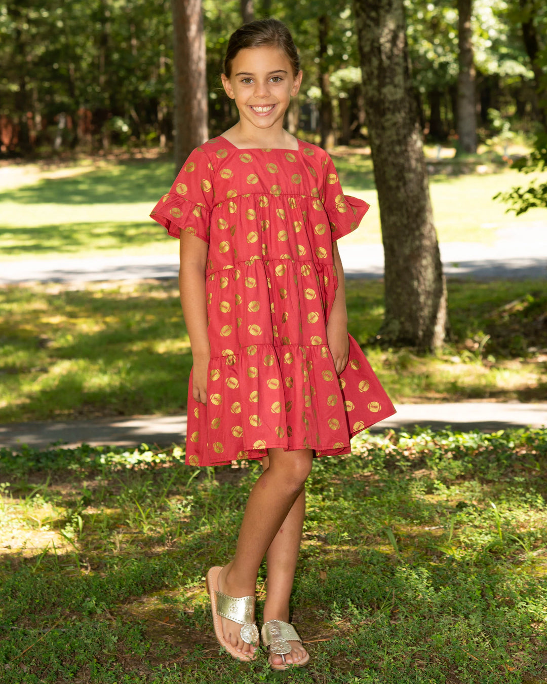Game Day Red Tiered Dress w/Footballs Shutterbugs Boutique Game Day Red Tiered Dress w/Footballs Shutterbugs Boutique