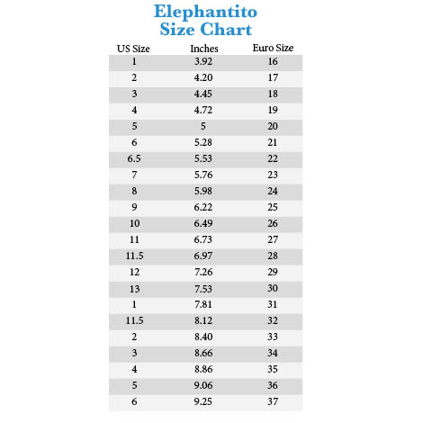 Elephantito size best sale chart